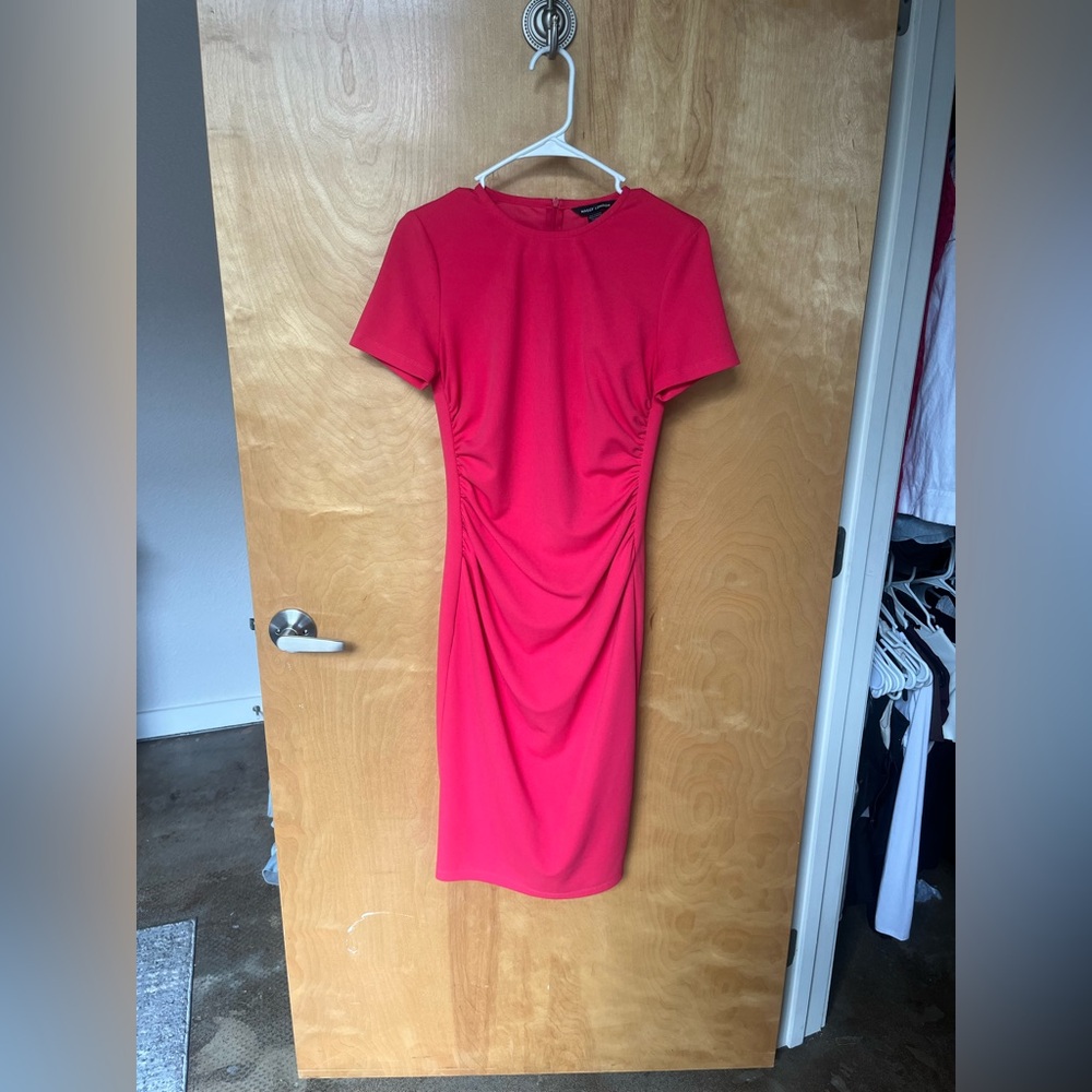 Bright Pink Short Sleeved Midi Dress